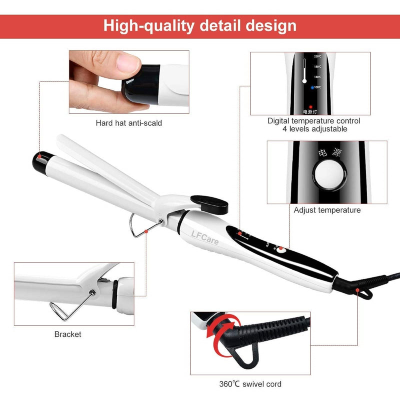 Podazz Hair Curling Tongs, 25mm Hair Curler PTC Ceramic Curling Iron, LCD Display with 4 Heat Setting(100℃ to 220℃), Quick Heating, Anti-Scald Auto Shut-Off, Suitable for All Hair Types