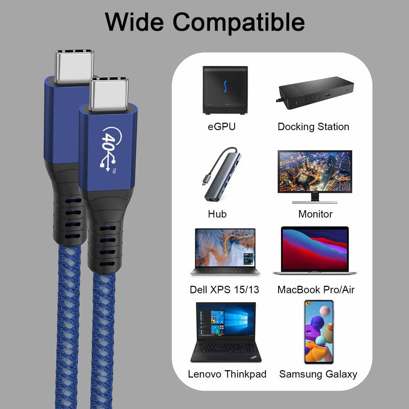 USB4 Cable 3.3ft Support 40Gbps Data Transfer Cable with 100W Charging and 4K Video for Apple MacBook Pro/Air,iMac 24”,Thunderbolt 4,Thunderbolt 3,Mac mini M1,Docking Station[USB-IF Certified],Blue Compatible with USB4 Blue