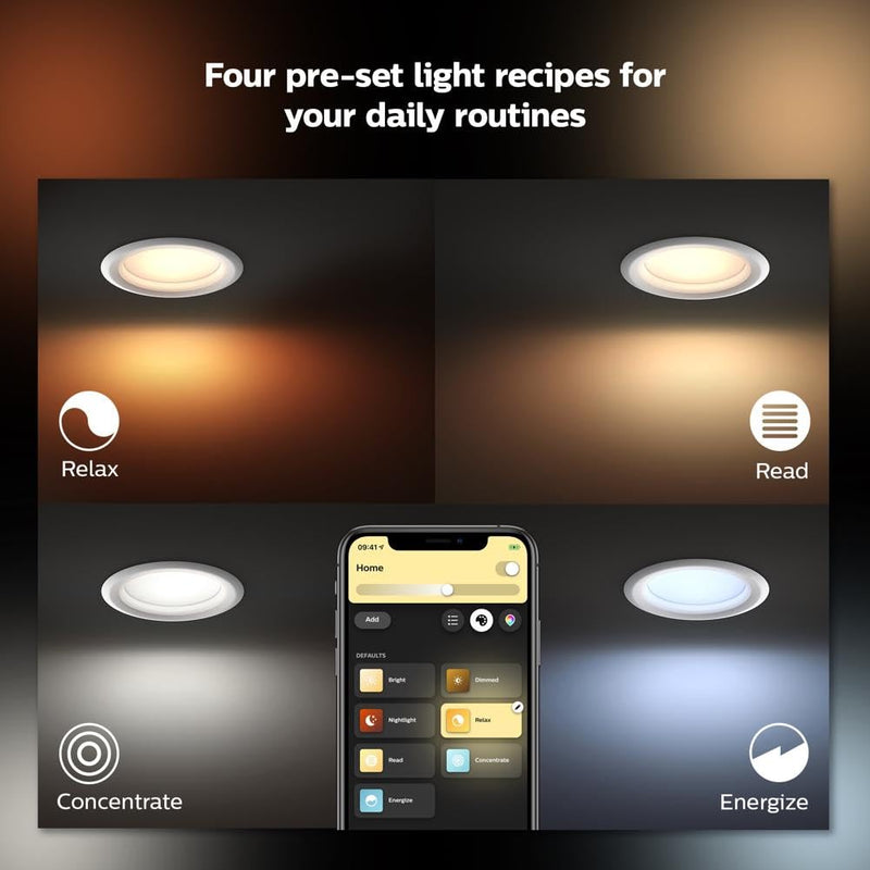 Philips Hue Smart Retrofit Recessed 5/6 Inch LED Downlight 1 Pack - White and Color Ambiance Color-Changing Light 1100LM - Control with Hue App - compatible with Alexa, Google Assistant, Apple Homekit