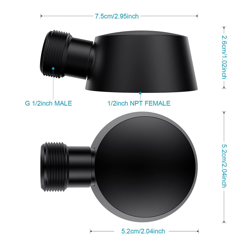 Wall Mounted Supply Elbow, Wall Elbow for Hand Shower, Solid Brass Round Wall Supply Elbow, Check Valve Included (Matte Black) Black,Brass