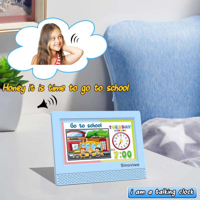 Digital Alarm Clock with 7'' HD Screen, Calendar Function,It is Perfect for Kids Aged 3-18 Years Old with Remote Control and Custom Reminder Function for Birthdays Blue