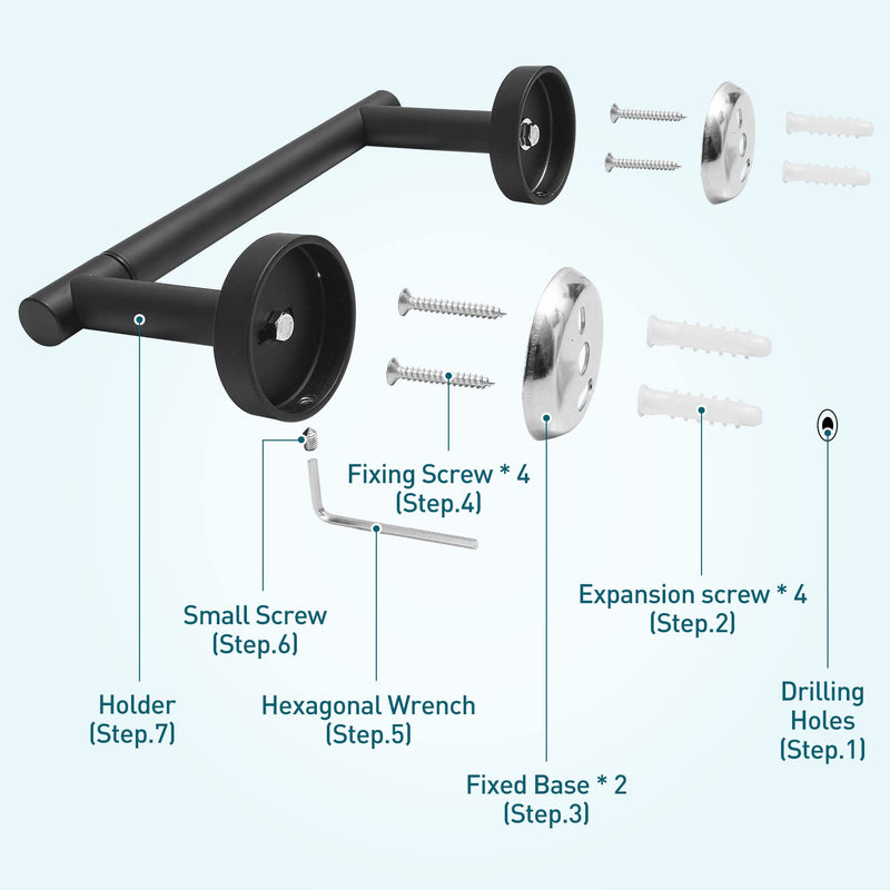 Pokim Matte Black Bathroom Hardware Set - SUS304 Stainless Steel Toilet Paper Holder,Towel Ring and 2 Robe Hooks,Rustproof,Wall Mounted 4 Piece Bathroom Accessories,Easy Installation for Bathroom