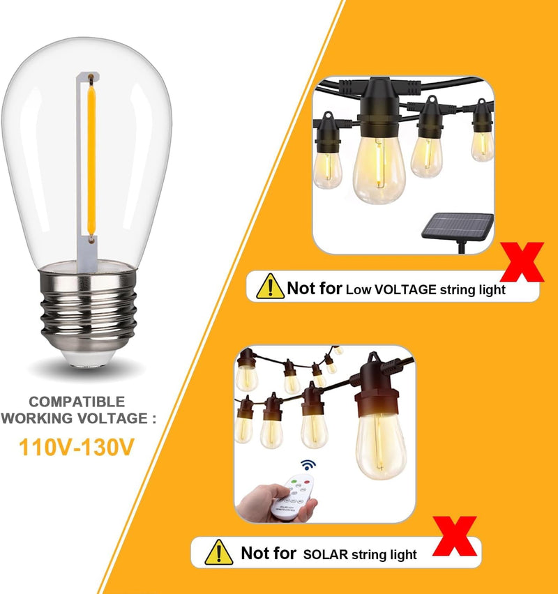 48 Pack S14 LED String Light Bulbs, 1W Shatterproof & Waterproof Outdoor Indoor Replacement Bulbs, E26 Base Edison LED Light Bulbs Warm White 2200K. (S14 48Pack) S14 48Pack