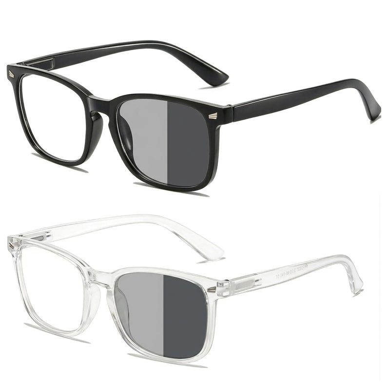 Blue Light Blocking Glasses Men Women Computer Filter Large Frame Bluelight Blocker, Scratch-Resistant Black&clear Photochromic Gray