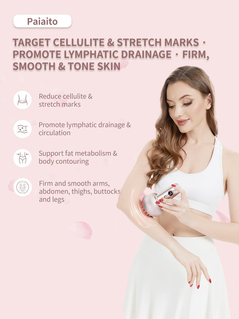 Lymphatic Drainage Massager & Anti Cellulite Massage Tool, Helps Reduce Stretch Marks & Cellulite, for Legs, Arms & Belly, Body Sculpting Machine with Microcurrent, Light, Heat & Vibration (Rose Gold) Rose Gold