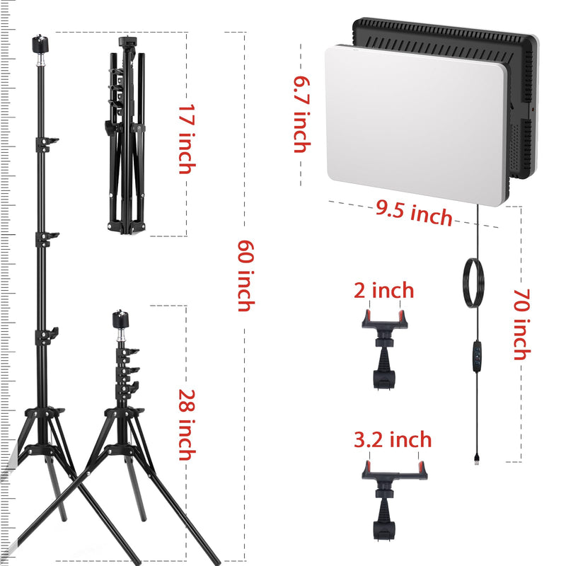 2-Pack LED Video Light Kit, Velvora 15W Photography Lighting with 28"-60" Adjustable Tripod & Phone Holder, 2700-7500K Bi-Color Dimmable Panel (CRI 95+), for Live Streaming, Podcast, Studio & YouTube