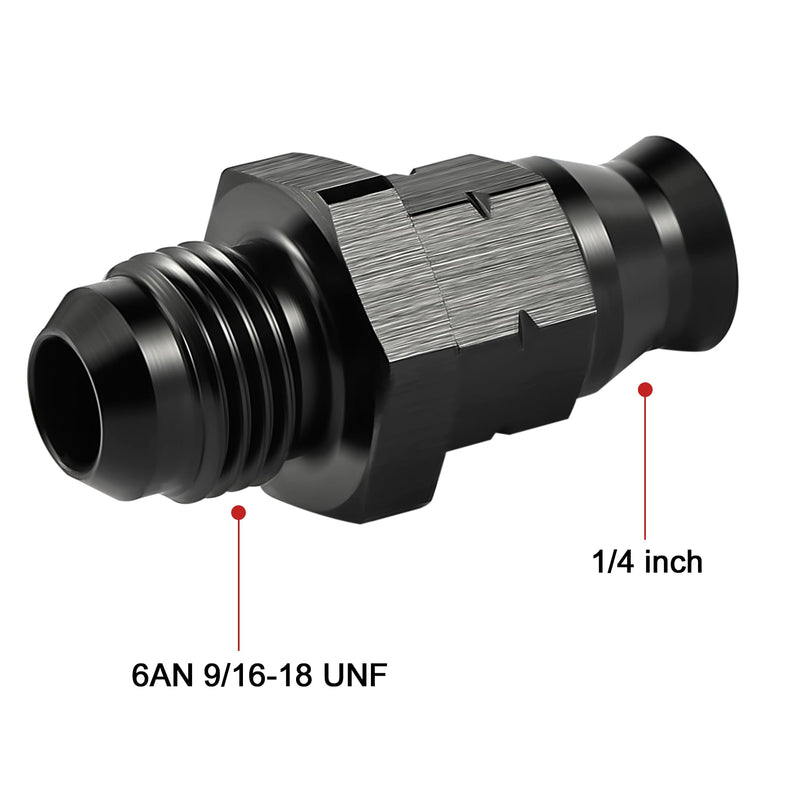 EVIL ENERGY 6AN Male to 1/4" Hardline Compression Fitting Adapter Aluminum Black 6AN to 1/4