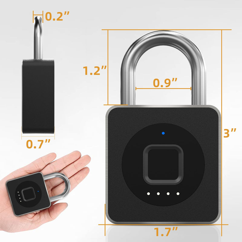 Pothunder Fingerprint Lock With APP, Steel Cable Keyless Biometric Padlock, Smart Waterproof for Gym, Locker, Helmet, Gate, Fence, Luggage Black with Cable
