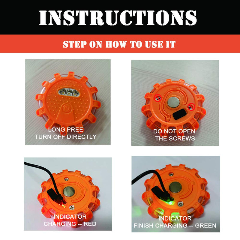 USB Rechargeable LED Road Flares Emergency Lights-Roadside Warning Car Safety Beacon Flashing Disc Flare Kit with Magnetic Base for Vehicles & Boat | 3 Beacon Disc Pack