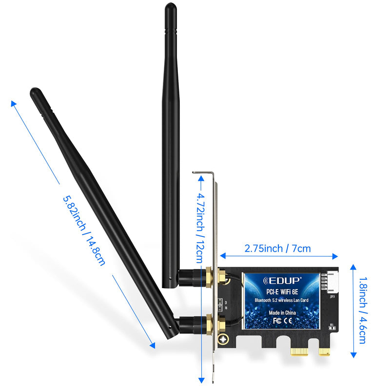 EDUP PCIe WiFi 6E Card Bluetooth 5.2 AX 5400 Mbps AX210 Tri-Band 6Ghz/5.8GHz/2.4GHz PCI-E Wireless WiFi Network Adapter Card for Desktop PC Windows10/11 64-bit