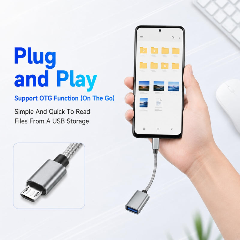 USB to Micro USB Adapter, 2 Pack On The Go Adapter Micro USB to USB OTG Cable Nylon Braided Aluminum Shells MicroUSB 2.0 OTG Cable Converter Compatible with Phone Flash Drive Mouse Keyboard Game