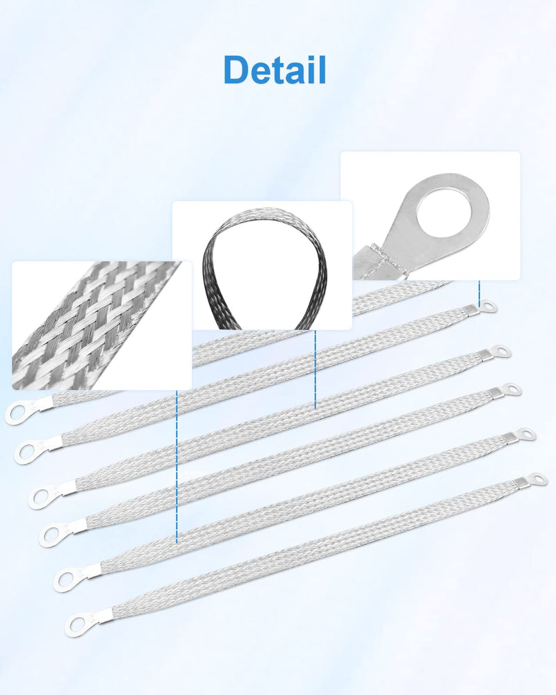 6Pcs Universal Automotive Ground Strap 12" x 1/2" Vehicle Grounding Cable Straps Professional Engine Grounding Braided Tinned Copper with 1/4" & 5/16" Rings Terminal