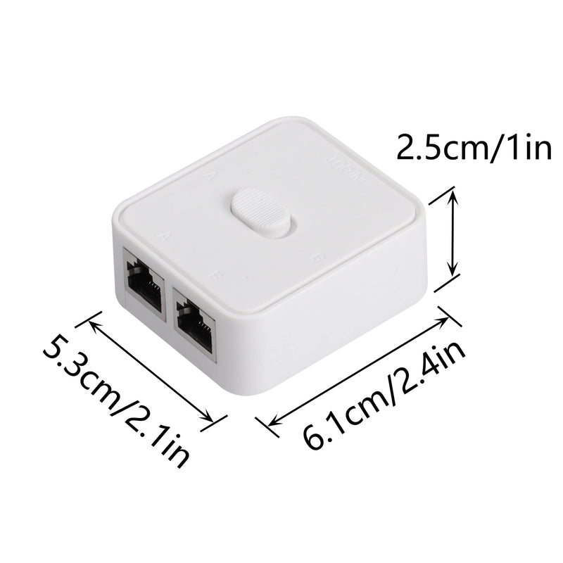 CERRXIAN Network Switch 2 Ports ,RJ45 Network Key-Press Switch Splitter Selector Box ,100M 2-in 1-Out or 1-in 2-Out 2 Port Network Hub (White) White