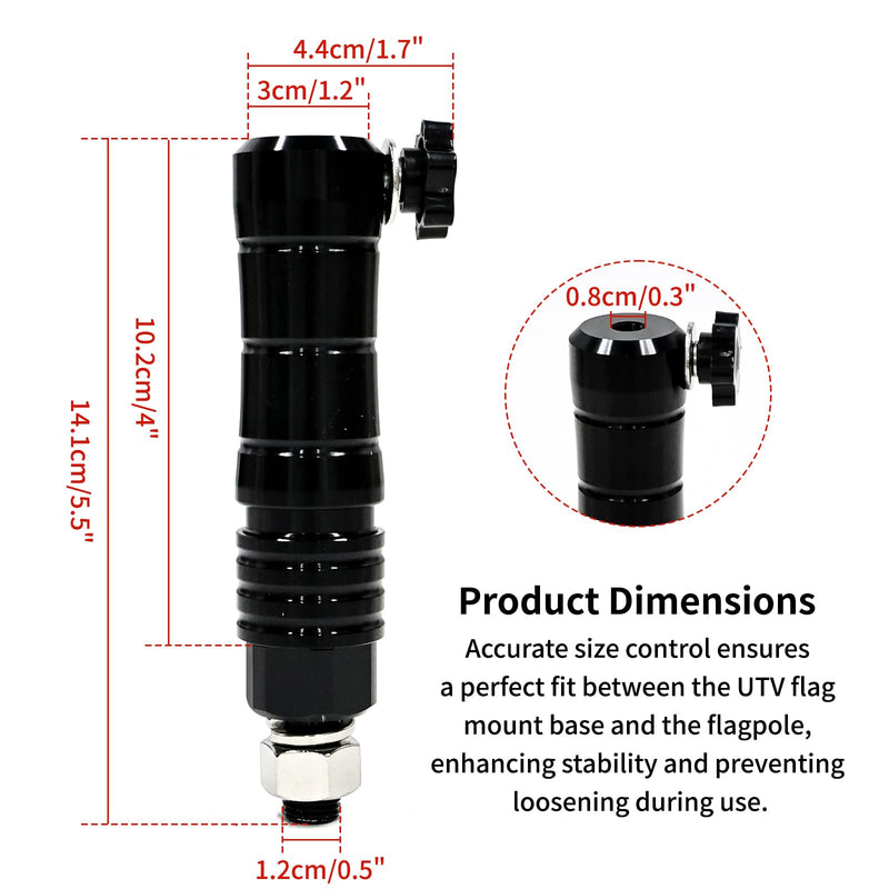 Quick Release Flag Pole Holder - Flag Mount Base for 1/4" & 5/16" Poles - Whip Flags Holder Compatible with UTV ATV Off Road 4 Wheeler Dune Buggy Side By Side SXS Can-Am Maverick Polaris Razor (Black) Black