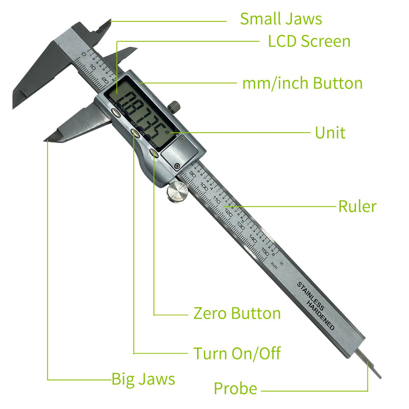 Stainless Steel Digital Caliper | 6 inch /150mm + Large LCD Screen