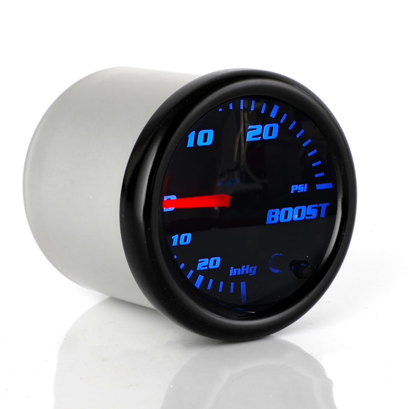 Tinted 7 Color Turbo Boost/Vacuum Gauge 30 PSI Kit 2"(52mm) Includes Mechanical Hose T-Fitting Wiring Multi Color Display White Housing Black Dial Smoked Lens for Car Truck