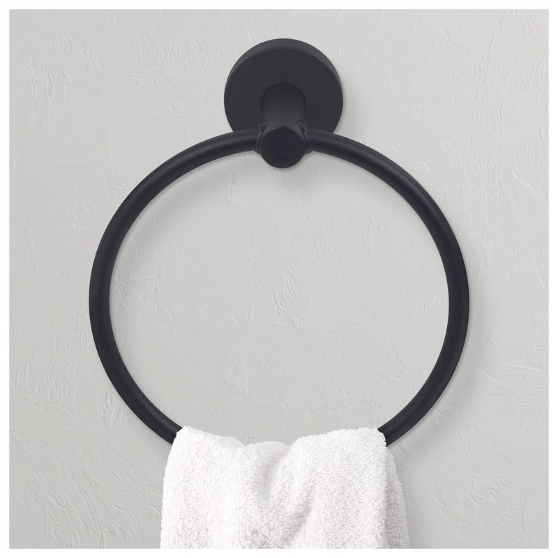 Nuk3y Luna Modern Round 4 Piece Bathroom Hardware Towel Bar Accessory Set (24"" Set, Matte Black) "24"" Set"