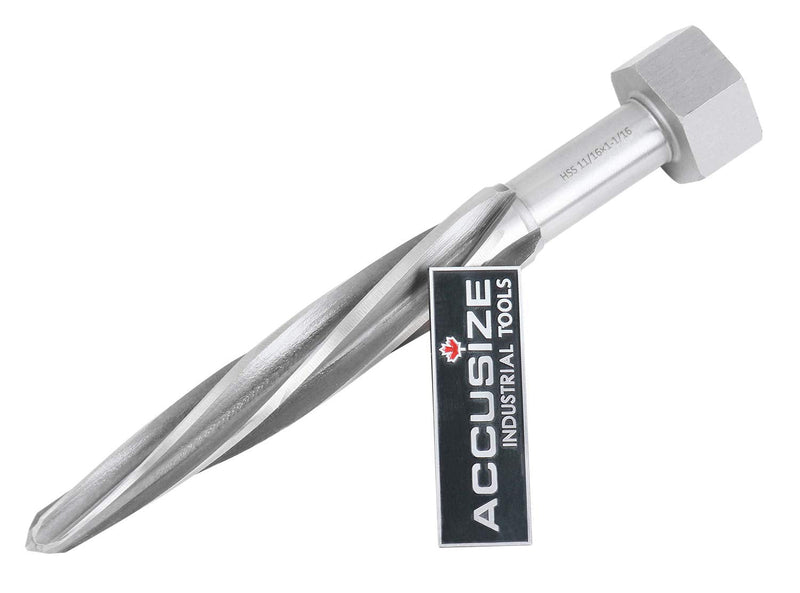 Accusize Industrial Tools H.S.S. Aligning Reamer - 11/16'' Diameter, 4-1/2'' Flute Length, 6-1/2'' OAL, Hex Shank, Spiral Flute, 0523-6025 | HSS Aligning Reamer, 11/16" Dia, 4-1/2" Flute, 6-1/2" OAL, Hex Shank, Spiral Flute 11/16 inch
