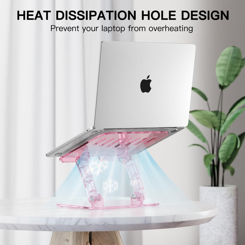 Pink Acrylic Adjustable Laptop Stand,Adjustable Height Foldable Laptop Riser for Desk, Clear Portable Laptop Holder Ergonomic Computer Stand,Compatible with 10-17.3” Laptops (Pink) pink