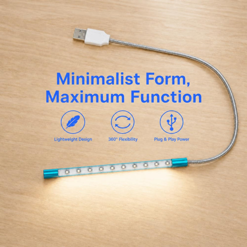 USB LED Reading Light, 5V 1W Laptop Keyboard Lamp for PC, Computer, Power Bank, Portable Gooseneck Night Light for Study, Work, Travel, Dorm(Blue) Blue