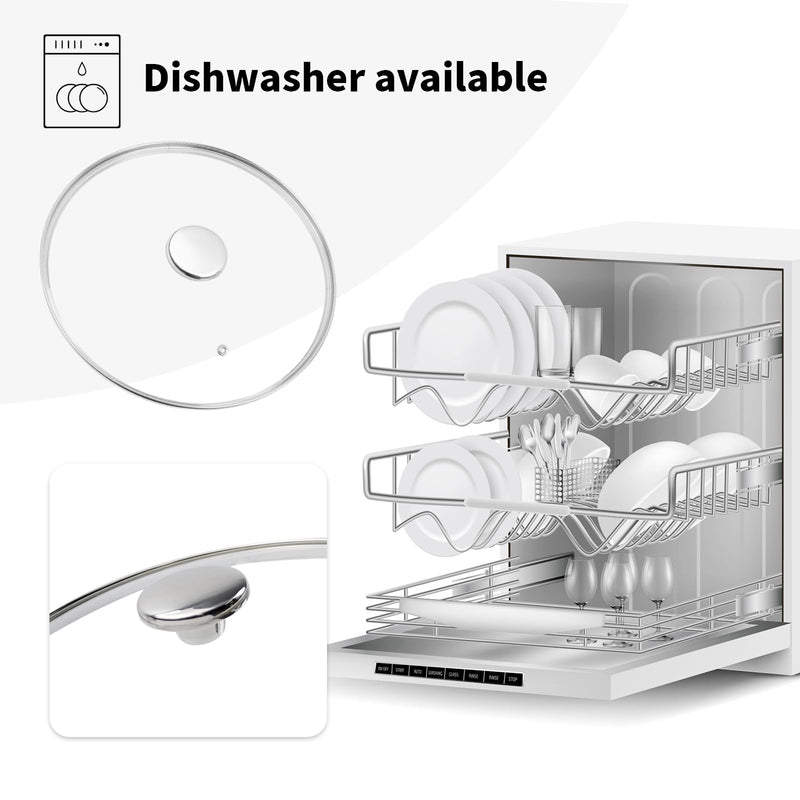 12.5" Tempered Glass Pan Lid with Steam Vent, Thickened to 4mm and Dishwasher Safe and Oven up to 480℉, Universal Lid Fit for Cast Iron Skillets, Frying Saute Pan, Cooking Pot 12.5 Inches Round and Silver