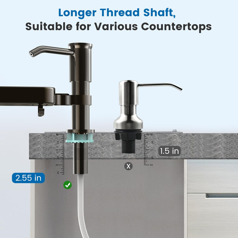 Soap Dispenser for Kitchen Sink, Built in Sink Soap Dispenser with Sponge Rack, Countertop Soap Dispenser Pump with Extension Tube kit, No More Refills,All Metal NO ABS (Grey) Gray