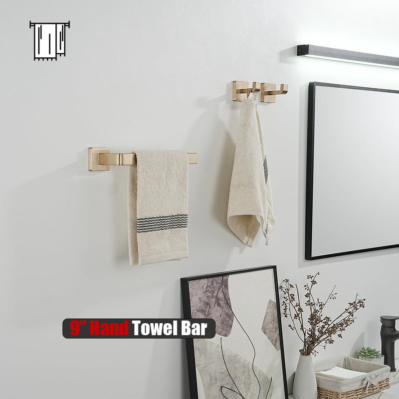 JQK Hand Towel Holder Towel Ring Champagne Bronze, 10.2 Inch 304 Stainless Steel Bathroom Hand Towel Bar Wall Mount, THH250L9-CB 9 Inch