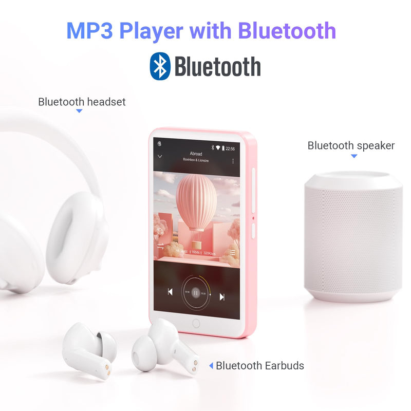 80GB MP3 Player with Bluetooth and WiFi, Oilsky 4.0" IPS Touch Screen MP3 Player with Speaker, Music Player with Spotify, Audible, Amazon Music, MP4 Android Music Player Up to 512GB Pink