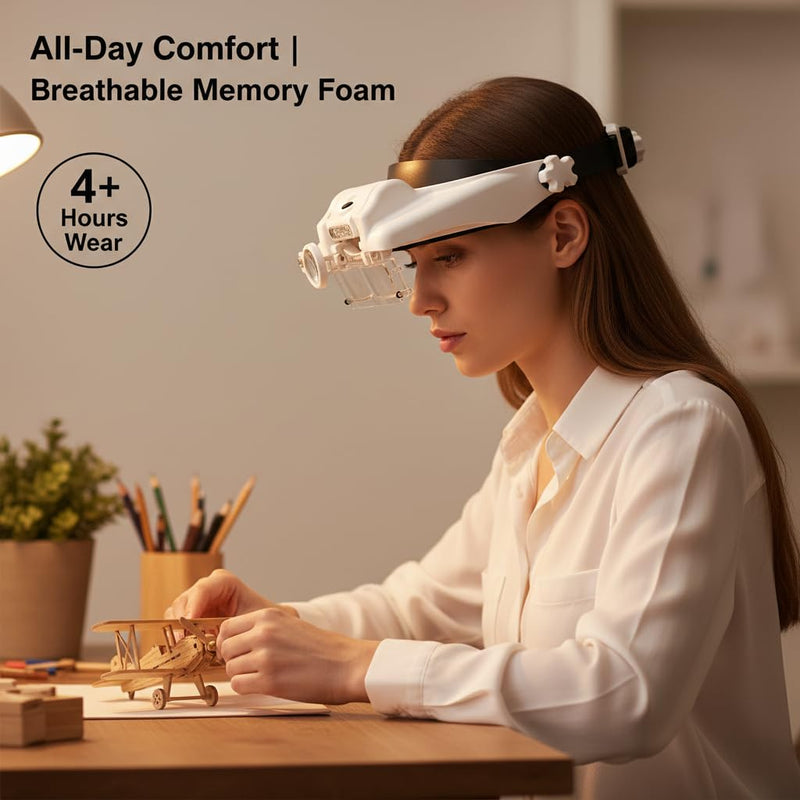 Headset Magnifying Glasses with LED Light, 15 Magnification Combinations - Hands-Free Headband Loupe with 6 Lenses (1.5X to 13X) for Jewelry, Watch Repair, Eyelash, Crafts & Reading 1.5X-13X