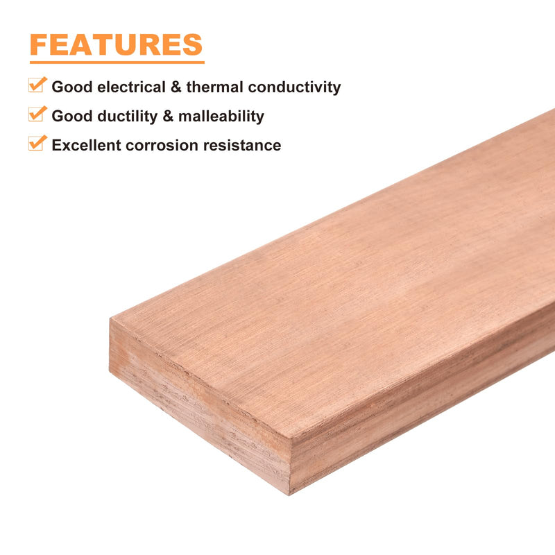 uxcell Copper Flat Bar, 3/8" Thickness x 2" Width x 6" Length Copper Bus Bar Stock Plate Mill for Electrical (10mm x 50mm x 152mm) 3/8" T x 2" W x 6" L(10x50x152mm) 1