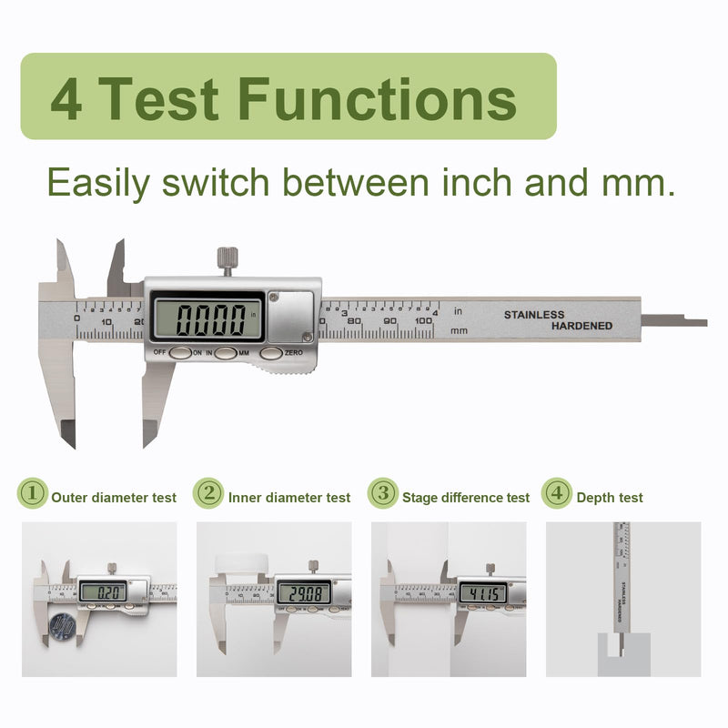 All-Metal Small Digital Caliper 0-4" Mini Measuring Tool, Micrometer Caliper with Auto-Off Feature, Interchangeable Between inches and millimeters for DIY/Household and 3D Printing HKZ100
