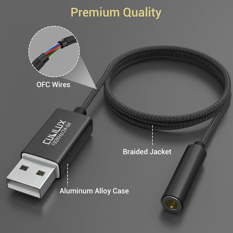 Cubilux USB to 3.5mm Jack Audio Adapter,USB A to AUX Cable with TRRS 4-Pole Adapter,External Stereo Sound Card Compatible with PS5 PS4, Windows Linux Laptop PC Computer Raspberry Pi, 4 FT 192KHz/24-bit USB to TRRS Extension Cord, 4 Feet