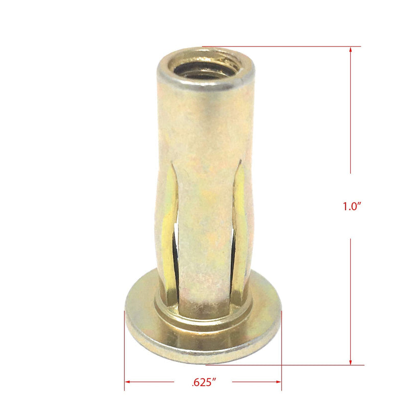 Metal Magery Steel PRE-BULBED Shank 1/4-20 (.020-.280 Grip) Multi Grip Cross Rivet Nut Gold Zinc Finish (Pack of 100)