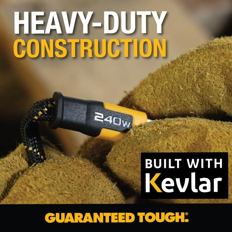 DEWALT Heavy Duty USB C to USB C Fast Charging Cable, Flat 240W USBC to USBC Charge Cable, High Speed Type-C Charging for iPhone 17 16 15 Pro Max Samsung Galaxy MacBook/iPad Pixel, Kevlar Reinforced 6 Feet