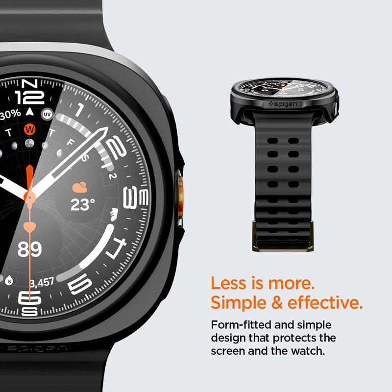 Spigen Thin Fit 360 for Samsung Galaxy Watch Ultra 2 Case (2026) | Touch Sensitive Tempered Glass Screen Protector Slim Lightweight Protective Scratch Resistant PC Cover - Black