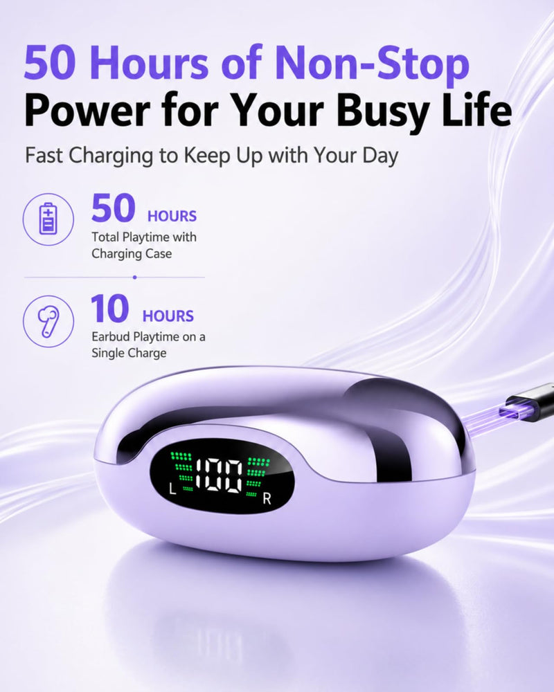 Ultra Open Ear Earbuds - Clip on Earbuds, Open Ear Headphones with Small Lightweight Bone Conduction Design, Comfortable Fit for Running, Gym Workouts and Sports, Aurora Purple