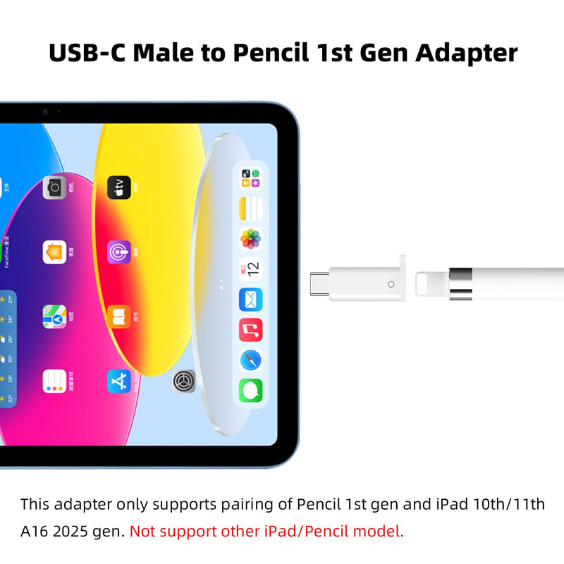 AreMe USB-C to Pencil (1st Generation) Adapter, White | Type C Male to Pencil Adapter for Apple iPad 10th/11th A16 2025 Gen, USB C Pencil Charging Dongle Connector