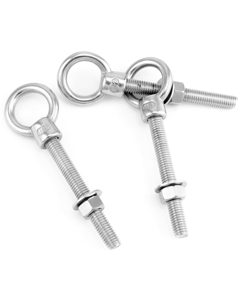 QWORK 316 Stainless Steel Machinery Eye Bolt with Shoulder, 5 Pack 1/2"x4" Long Stainless Steel Marine Grade Shoulder Eye Bolt, Threaded Eyebolts