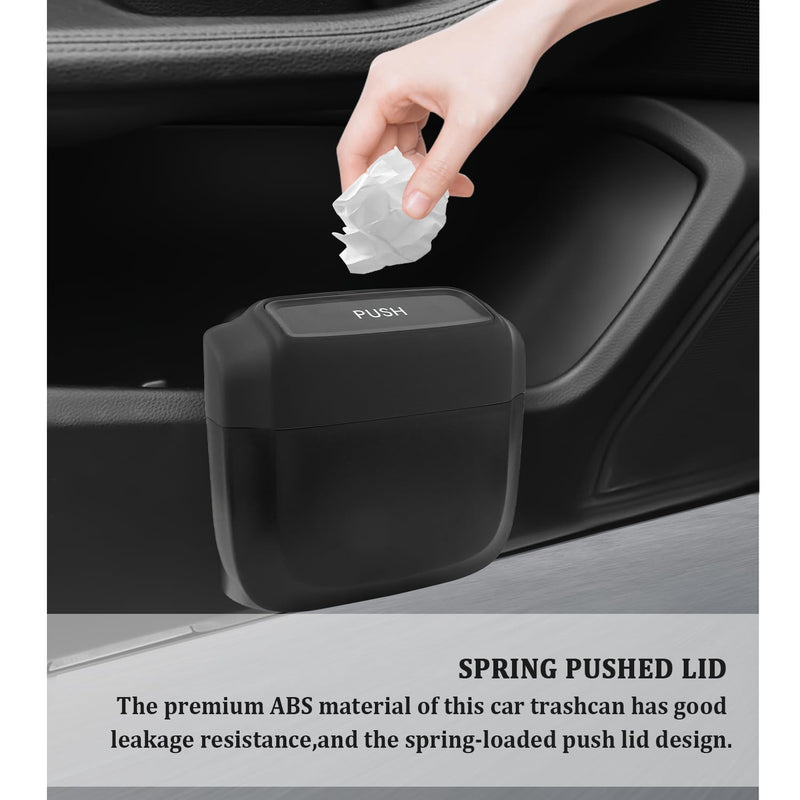 2PCS Car Trash Can with Lid + 60PCS Garbage Bags,Mini Trash Can Interior Accessories for Door/Seat/Center Console/Home/Office,Multifunctional Car Organizers and Storage (Black) Black
