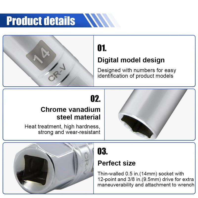1PCS Magnetic Spark Plug Socket, Powerful Magnet Retains Spark Plugs, Chrome Vanadium Steel Spark Plug Socket (14mm) 14mm