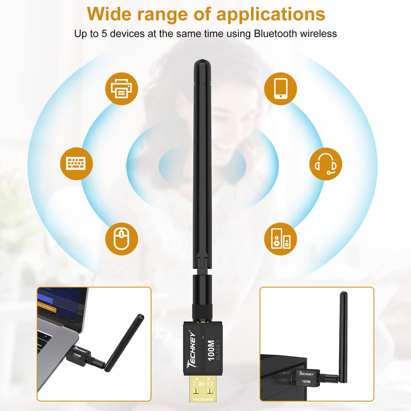 Long Range USB Bluetooth 5.3 Adapter for Desktop PC - 328FT Wireless Transfer for Mouse, Keyboard, Headphones - Win11/10/8.1 Support 5.3BT black