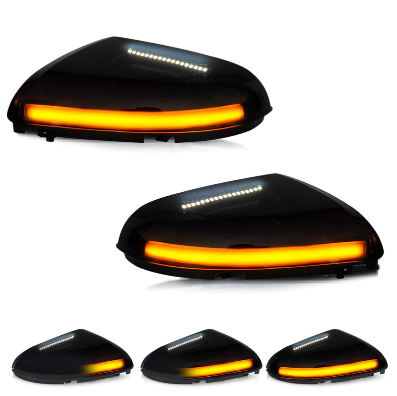 D-Lumina Sequential LED Side Mirror Turn Signal Lights Smoked Lens Puddle Light Assembly for Dodge Ram 1500 2009-2018, Ram 2500 3500 2010-2018, Dynamic Indicator Strip Mirror Marker Lamp, Pack of 2 Smoked Cover Sequential Amber ＆ White
