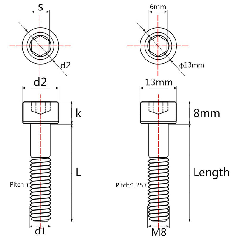 Titanium Ti M8 x15 20 25 30 35 40 45 50 60 70mm 1.25mm Pitch Hex Allen Socket Head Bolt Screws Pack of 4 (Square Head M8x40mm, Gold) Square Head M8x40mm