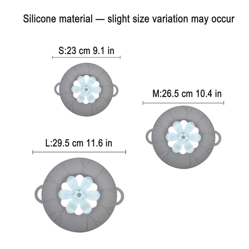 3pcs Silicone Lid Set, Microwave Splatter Cover, Reusable Heat Resistant Lids, Boil Safeguard, Spill Stopper, Multi-Function Kitchen Covers, Fridge Dishwasher Safe 3 PCS Grey