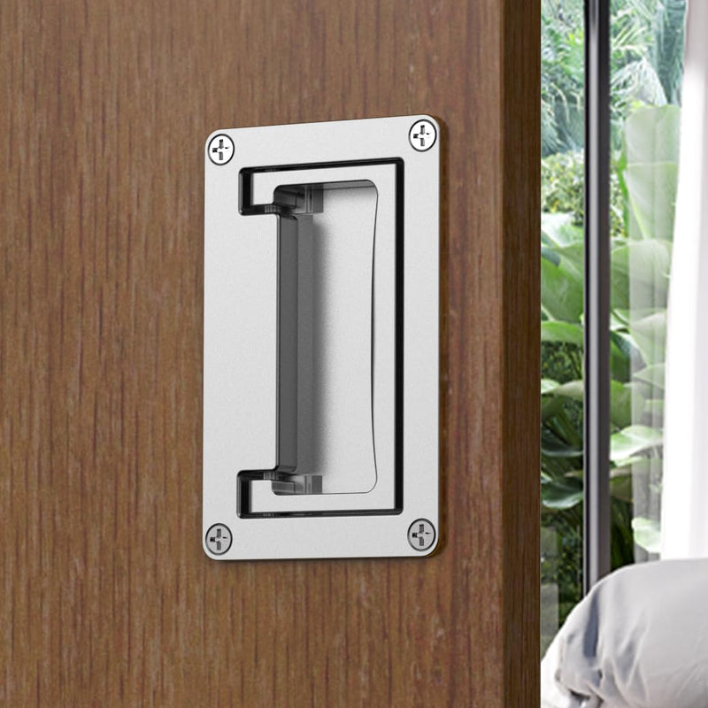 2 pcs 4.3 inch Black recessed Door Pull Handle, Pocket Door Handles,recessed Flush Pull Handle,Mezzanine and Basement Handles 2 Silver