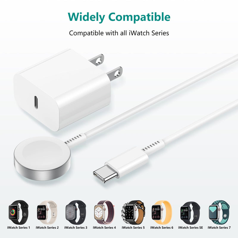 2Pack for Apple Watch Charger Cable, Magnetic Fast Charger to USB C Cable 6FT, Wireless Fast iWatch Charger Portable Compatible with iWatch Ultra/Series 9/8/7/6/SE/SE2/5/4/3/2/1-White