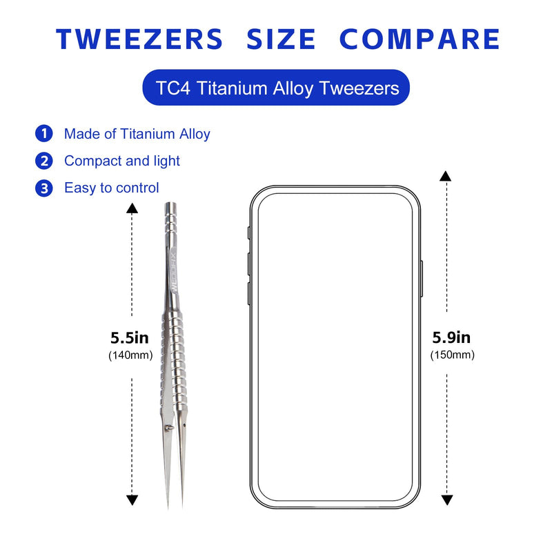 Precision Titanium Tweezers Silver with Fine Pointed Tips Non-magnetic Microscope Tweezers for Micro Soldering Work Watch Repair Electronics Maintenance Crafting