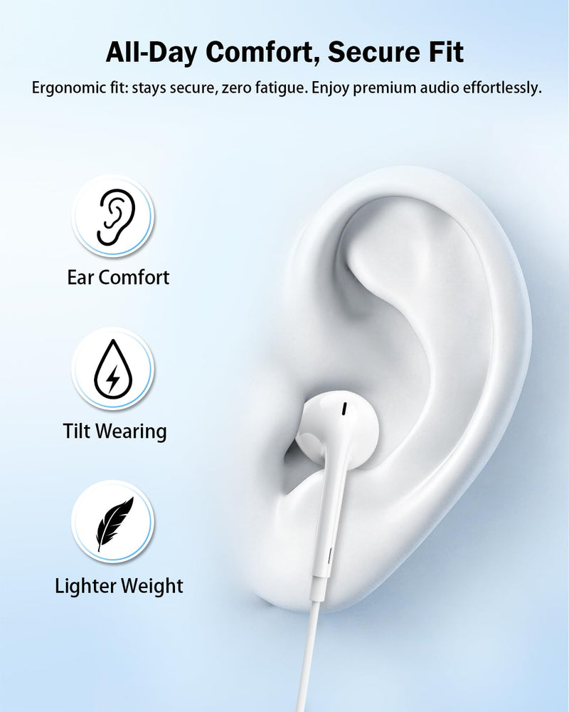 [Apple MFi Certified] Lightning Earbuds for iPhone, 2-Pack Wired Headphones | Bluetooth Connection; Built-In Remote and Mic for Music, Calls and Volume; Compatible with iPhone 14/13/12/11 Pro Max L-Ivory White
