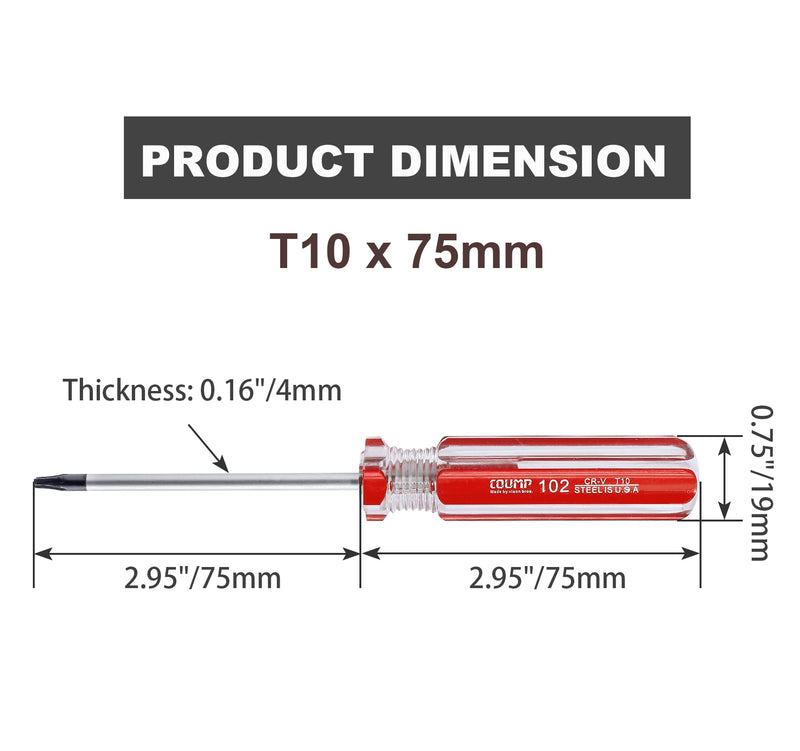 Luomorgo 1 Pc T10 Torx Screwdriver, T10 x 75mm Magnetic Tip Screwdriver with Insulated PVC Handle, Security Torx Screwdriver for Repairing Device, Appliance