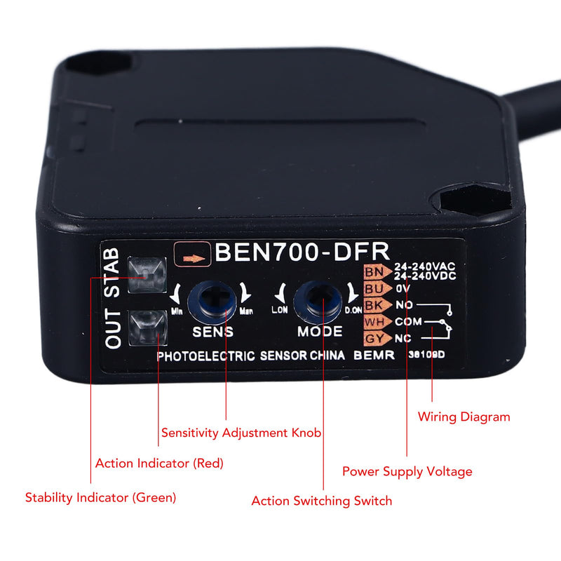 Photoelectric Beam, 70cm Detection Distance Diffuse Reflection Infrared Switch photoelectric Switch Sensor 24-240V AC DC 250VAC 3A, BEN700-